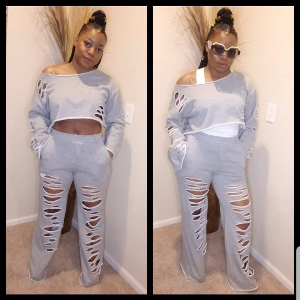 Distressed jogger set